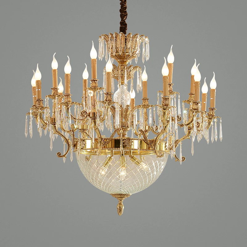 Brass Super Large Crystal Chandelier Plated Classical Hotel Ceiling Lamp Gold 10 Plastic Copper 80 Nordic Rococo Style Golden