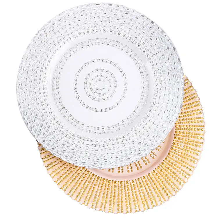 Wholesale Holiday Clear Nordic Rhinestones Wedding Gold Rim Glass Dinner Charger Plates Dinnerware Plate Sets Tableware sets