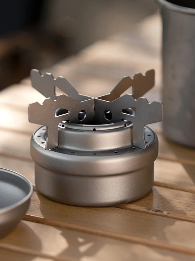 Herui Mini Outdoor Camping Alcohol Stove for Backpacking Lightweight Brass Spirit Burner with Titanium Stand
