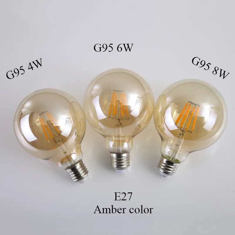 G95 4W 2700K glass clear smoky milky amber cover dimmable vintage edison led bulbs