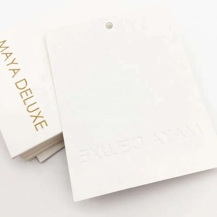 Custom 600gsm name tag matte finishing gold foil stamping rice paper hang tags for clothes and shirt