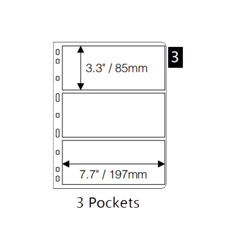 Three- line of standard nine-hole loose-leaf inner pages, black background, transparent background, 1pack/10pages