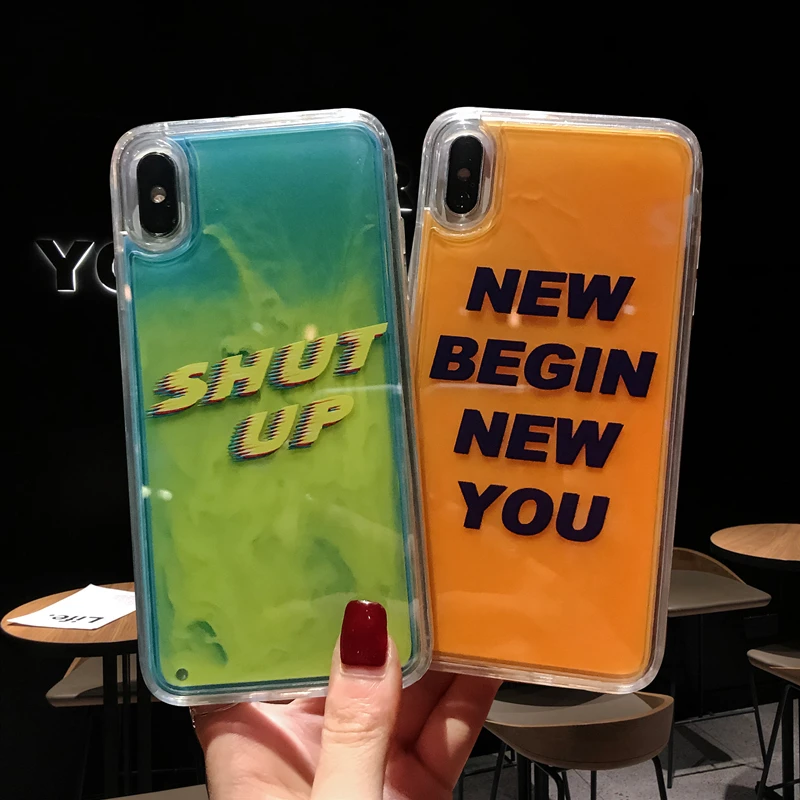 Luxury Luminous Neon Sand Liquid Case for iPhone 11pro max, Quicksand Glitter Cell Phone Case for iPhone X  6 7 8 plus