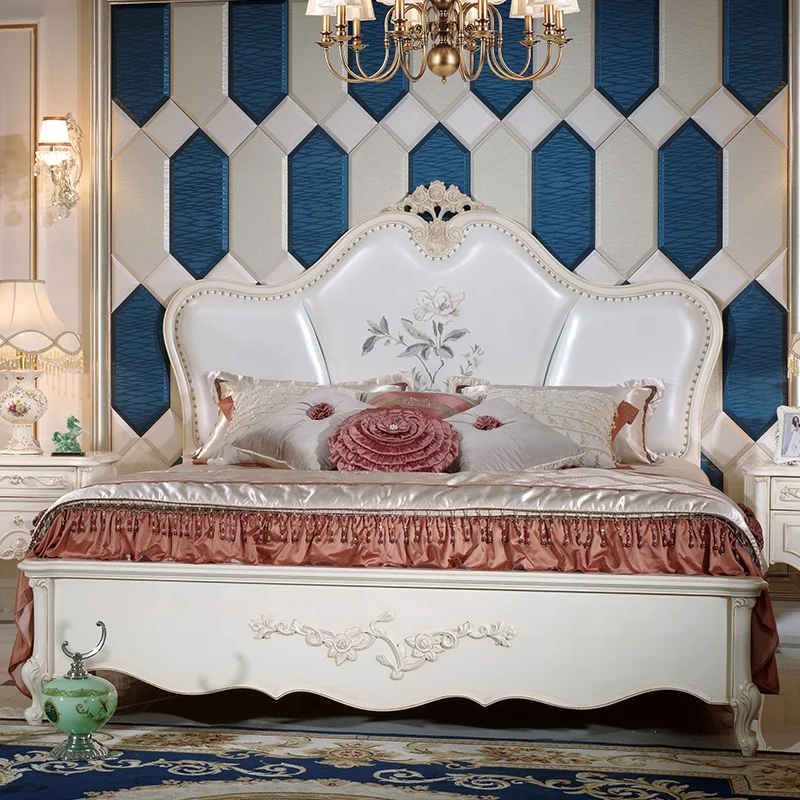 Классический роскошный французский итальянский стиль мебель для спальни твердой древесины кровать