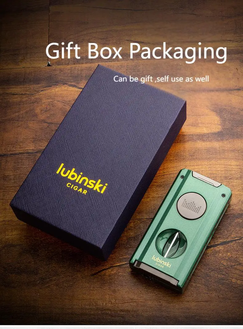 Multi Functional  Opener Cigarette Holder Needle V-shaped  Cutter Punch Zinc Alloy Blue Flame Double Straight Cigar Lighter