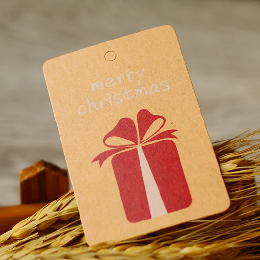 Die cut Christmas kraft paper hang tag customized luxury printed logo clothing seal tags