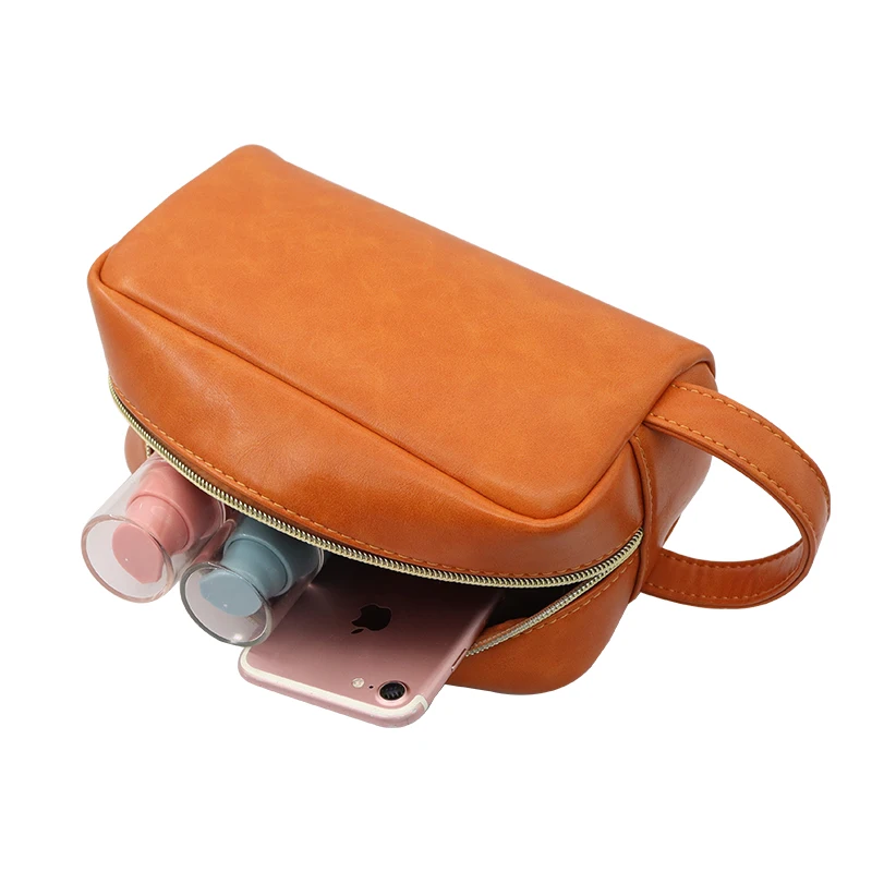 High capacity women cosmetic bag leather makeup bag organizer leather travel cosmetic bag