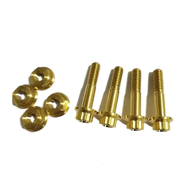 Grade5 M7 X 32mm Tc4 Titanium Bolts Wheel Hub 12 Point Flange Ti Screws Forged Titanium Bolts For Car