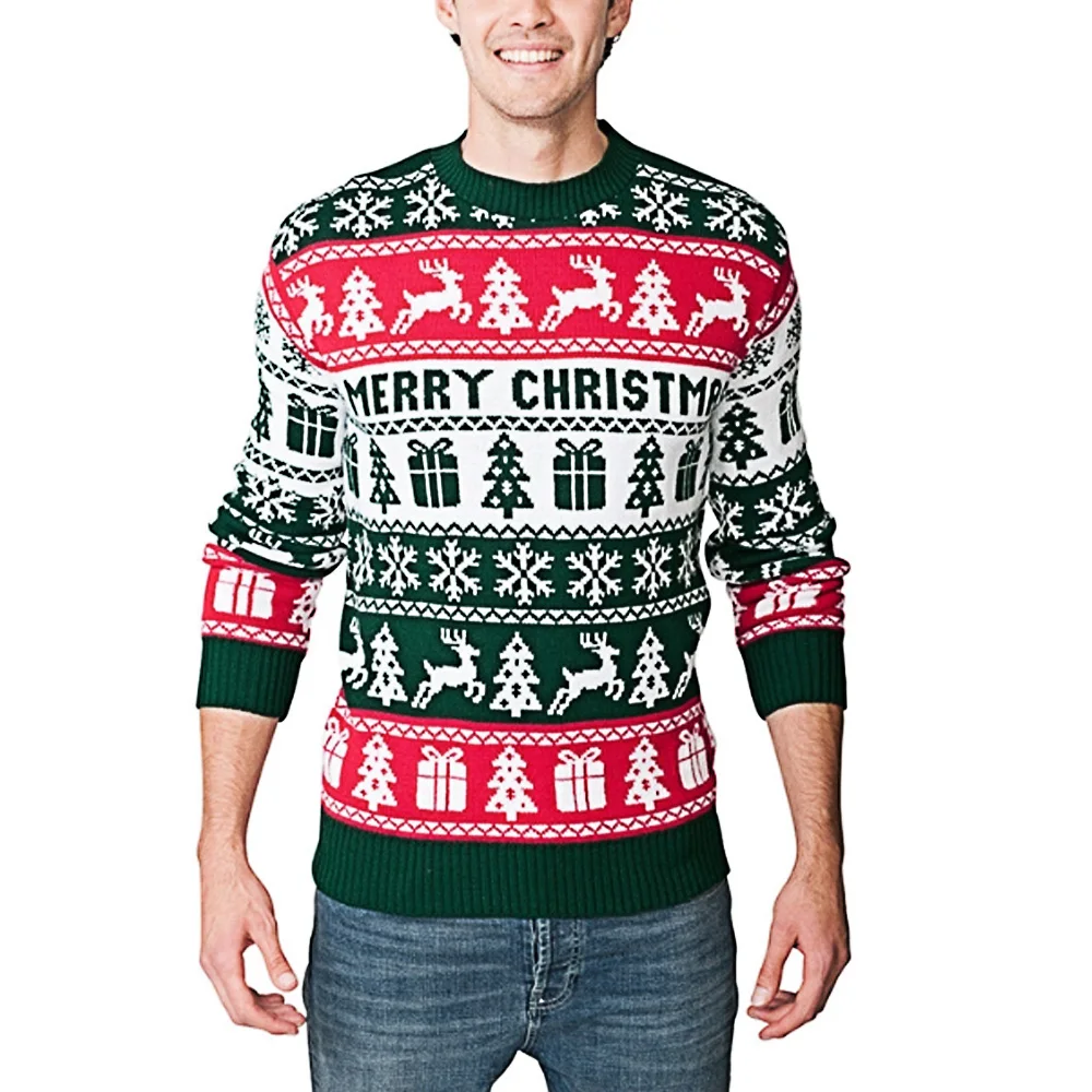 
100% Cotton Custom Design Hot Sale Knitted Mens Jumper Ugly Christmas Pullover Sweaters 