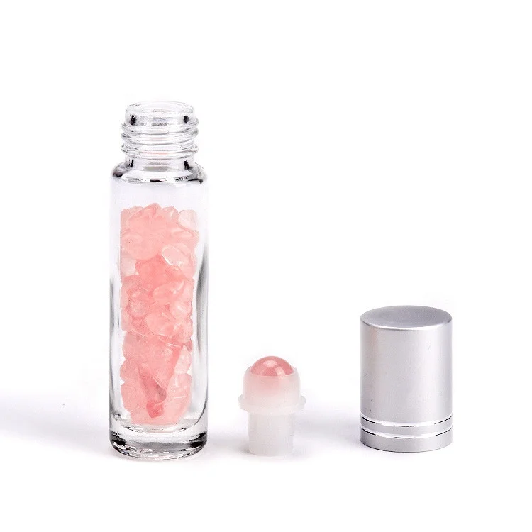Natural stones 10 ml gemstone essential oil roller bottles rose quartz roller ball glass bottle