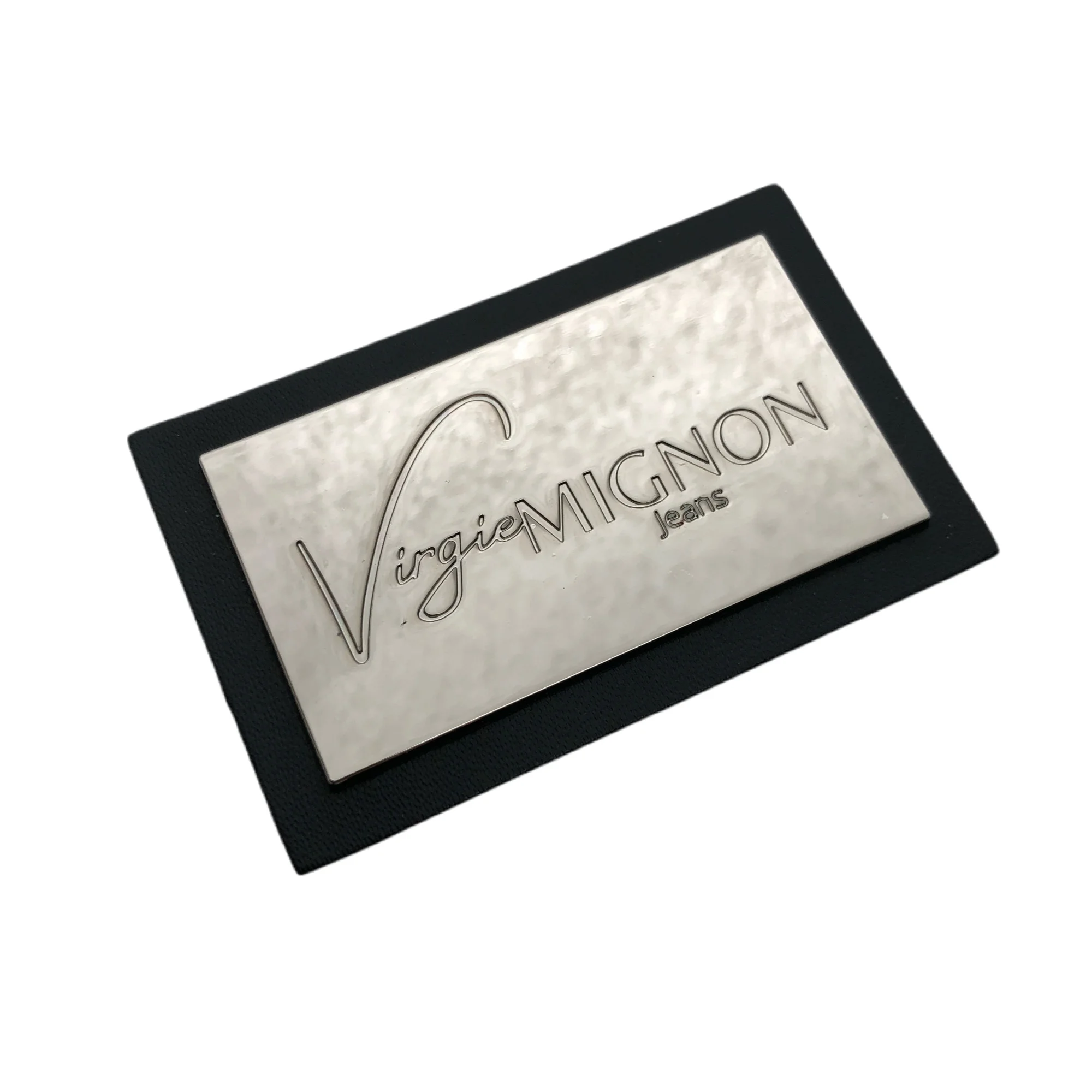 Classic Design Custom Brand Metal LOGO Engraved Silver Plates Sewing PU Jeans Leather Patches Hats Labels