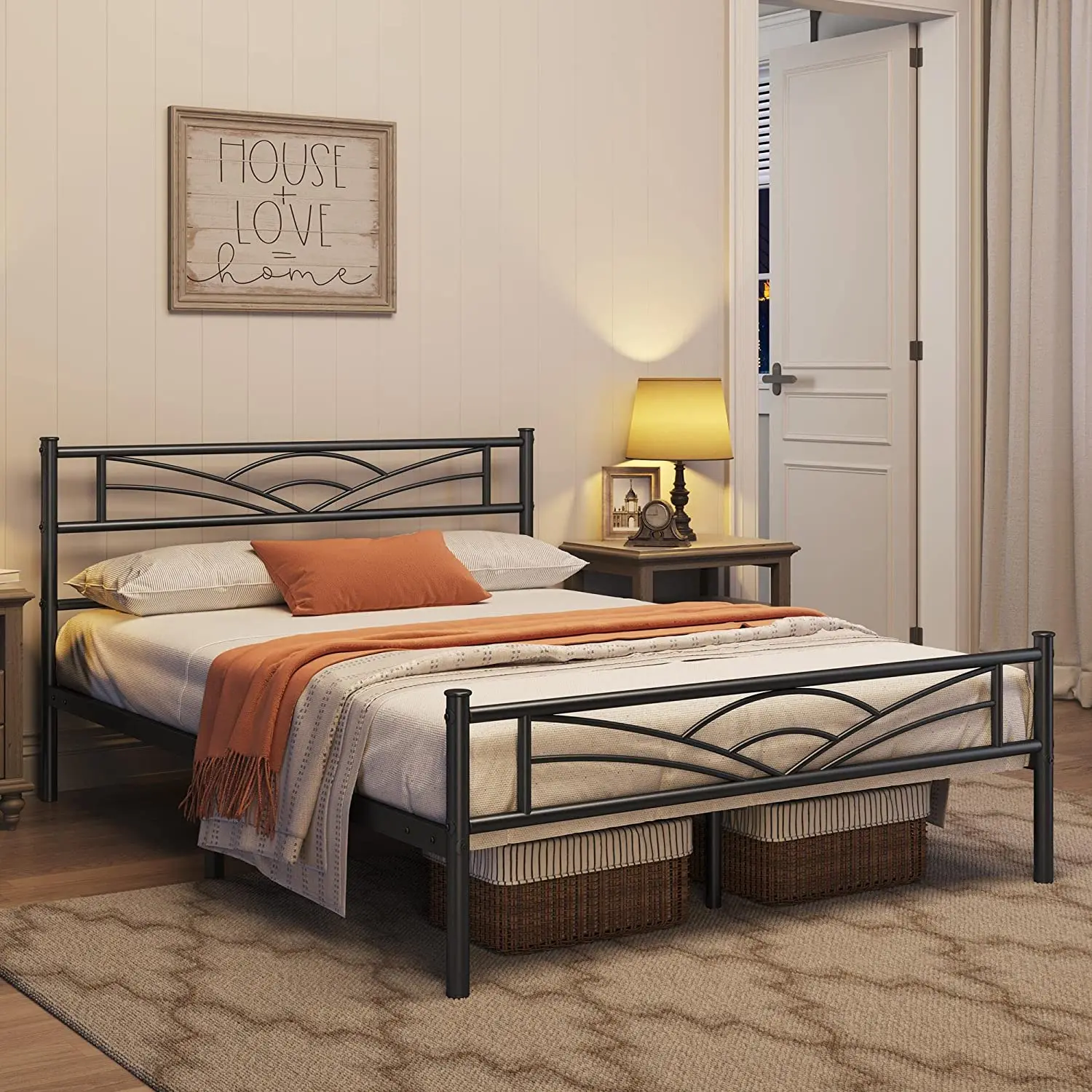 Queen Size Metal Bed Frame Double Bed for 140 x 200 cm Mattress