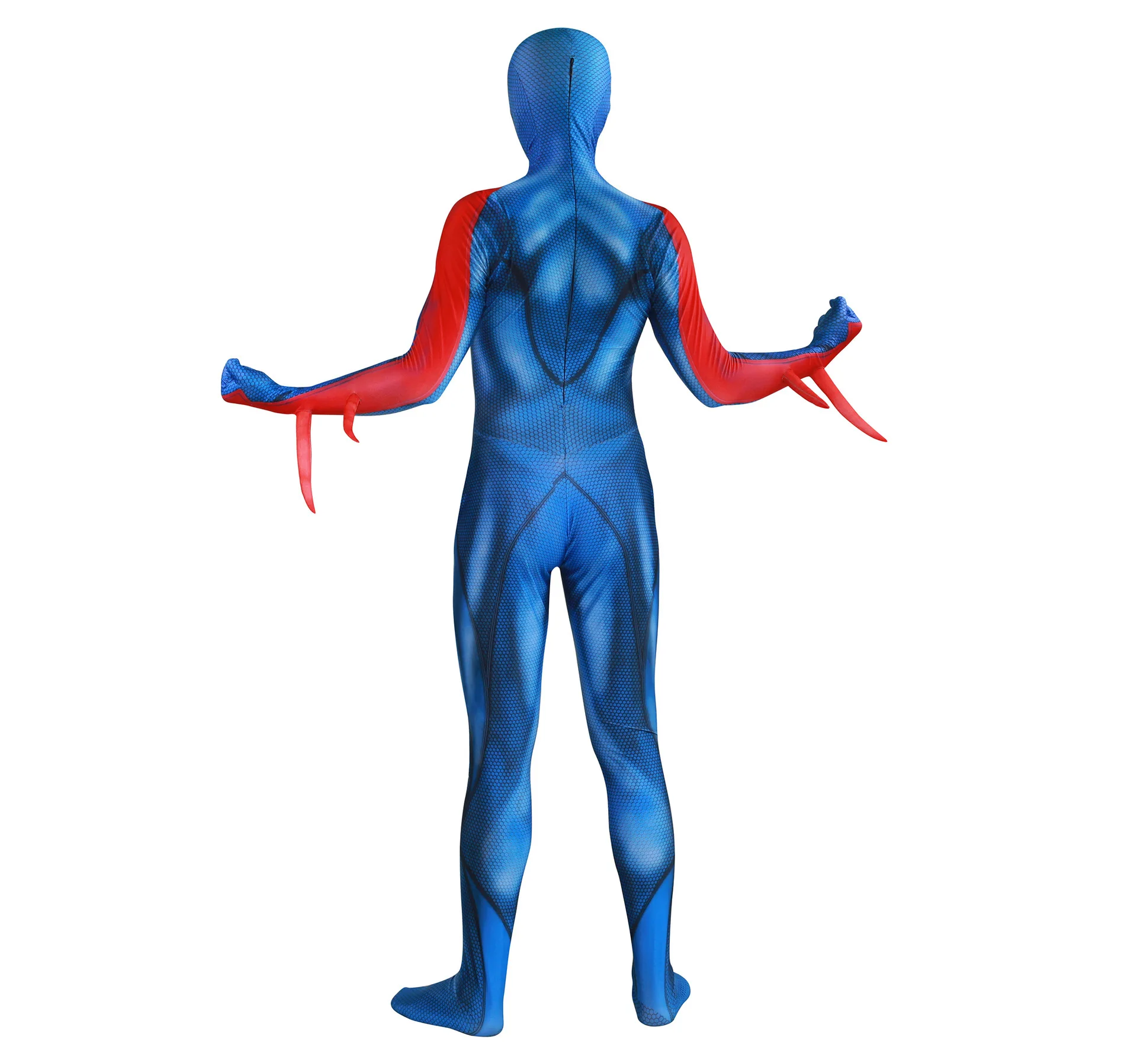 High Quality Spider Super Hero Cosplay Into the Spider-Verse Blue Costume Spandex Jumpsuit Halloween for Kid