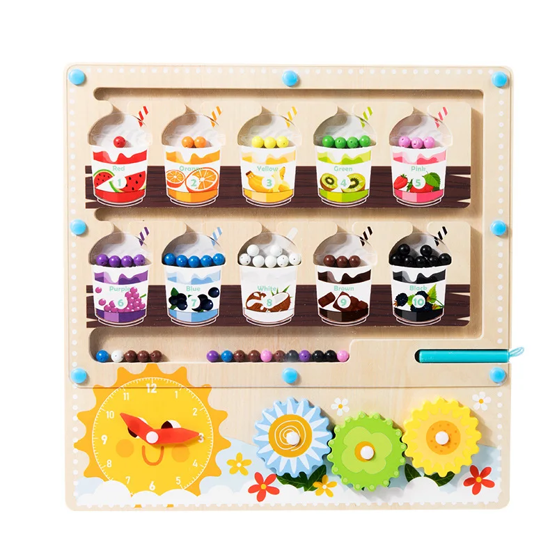 Wholesale hot selling Clock cognition magnetic digital maze pen running ball games educational color cognition kids toys 2024