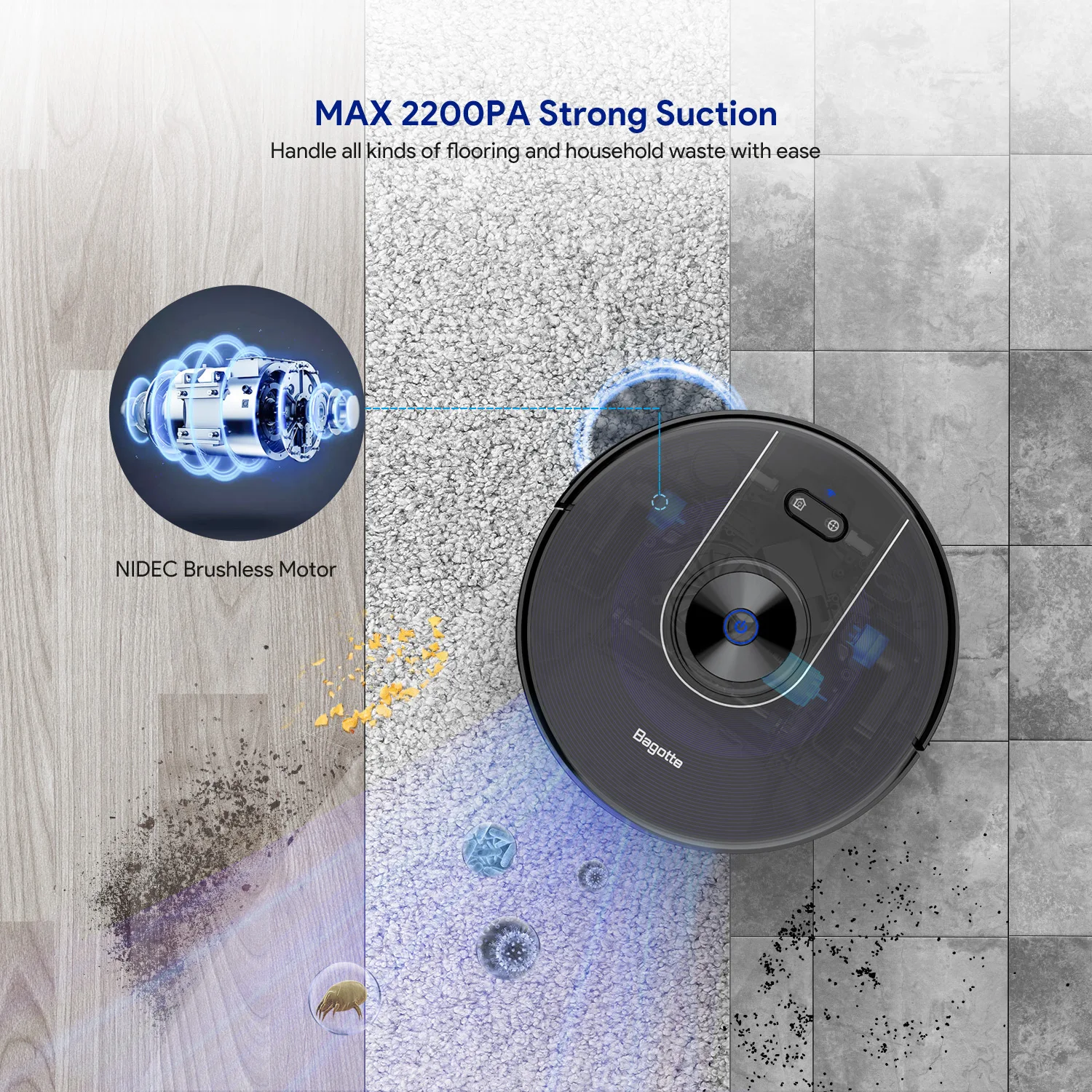 Bagotte BG800 Max Home Appliance Wet and Dry Floor Sweeper Aspiradorat Clean Smart Self Cleaning Vacuum Robot