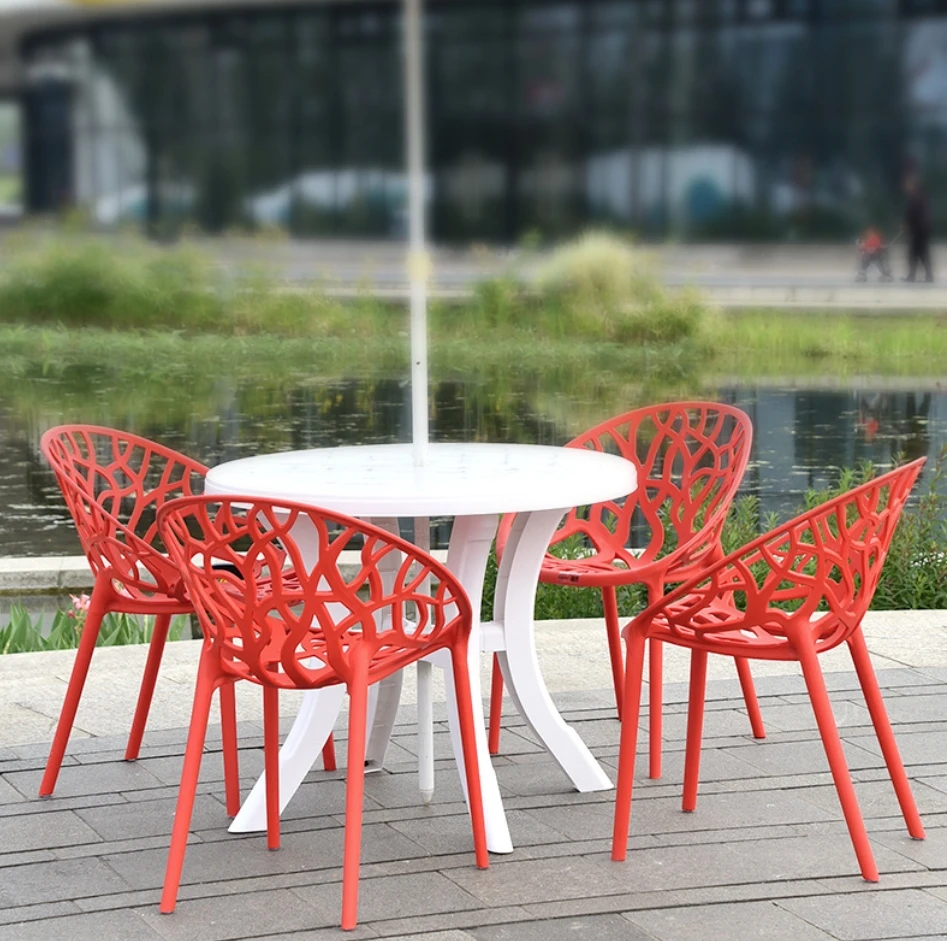 Modern Durable Colored Plastic Table and Chair Set for Bedroom Home Gym for Outdoor Hotel Entry Warehouse Laundry Use