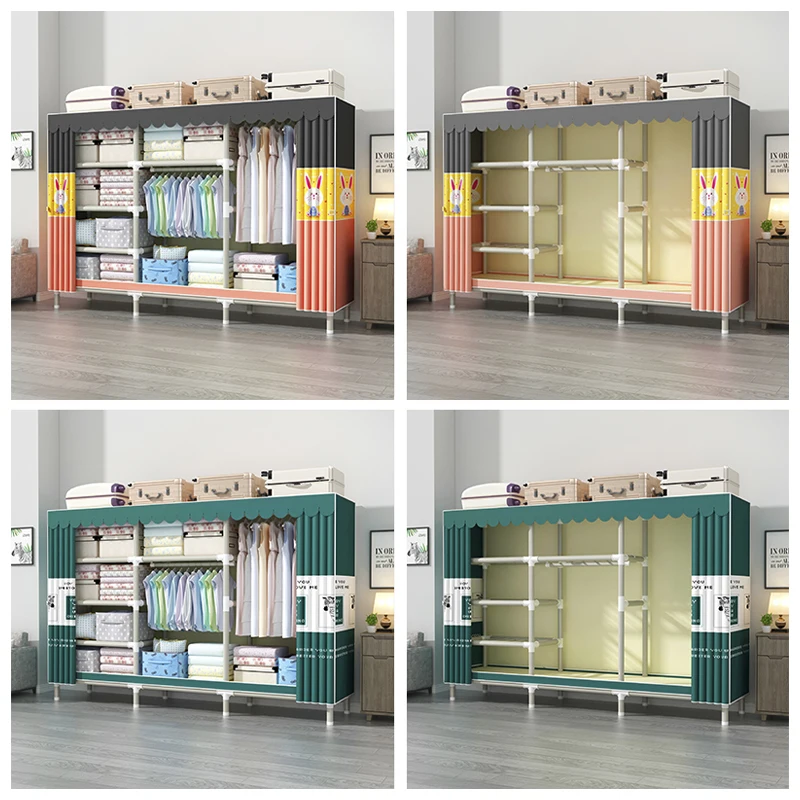 Wholesale and Custom Closet Clothes Organizer Wardrobe Household Movable Coated Steel Wardrobe and Closet with Hanger