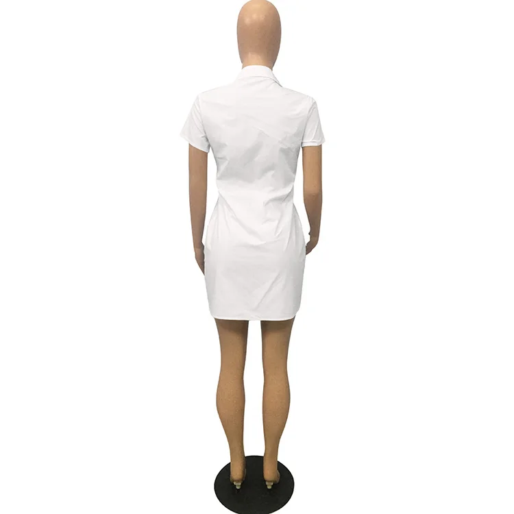  2021 летняя одежда Твердые пуговицы; Хлопковое детское платье с короткими рукавами для женщин Женская Повседневная рубашка длинным рукавом платья