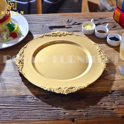 Royal  rose gold rim wedding champagne plastic wedding plates for hotel used plate charger