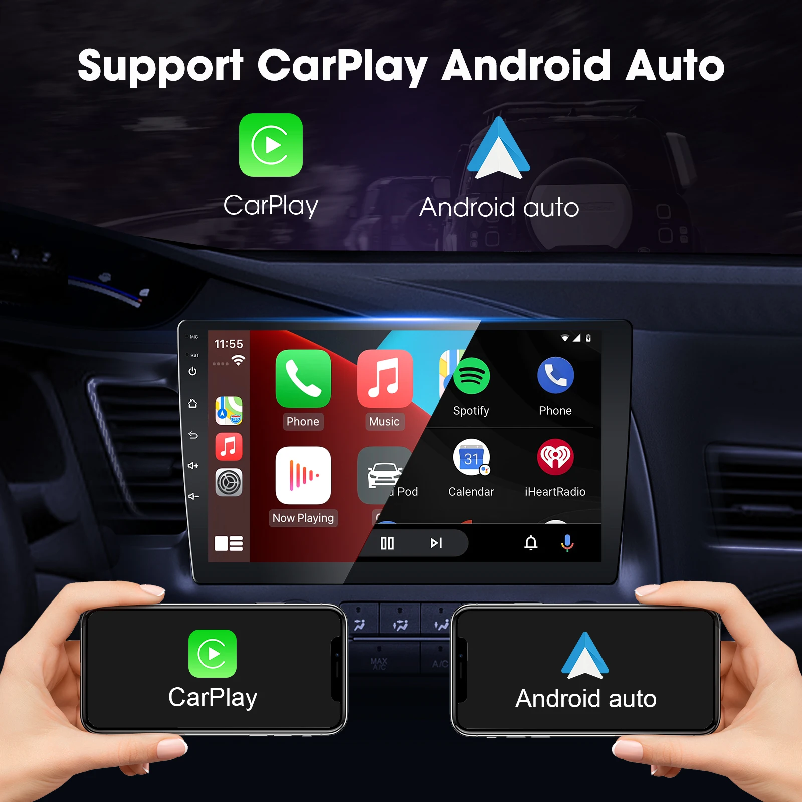 9 inch touch screen support split screen CarPlay Android auto Universal car stereo android system  multimedia player