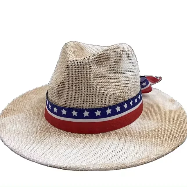 Summer Lady Flat Brim Straw Hat Wide Brim Sun Cowboy Hat Fedora Beach Paper Women Straw Hat