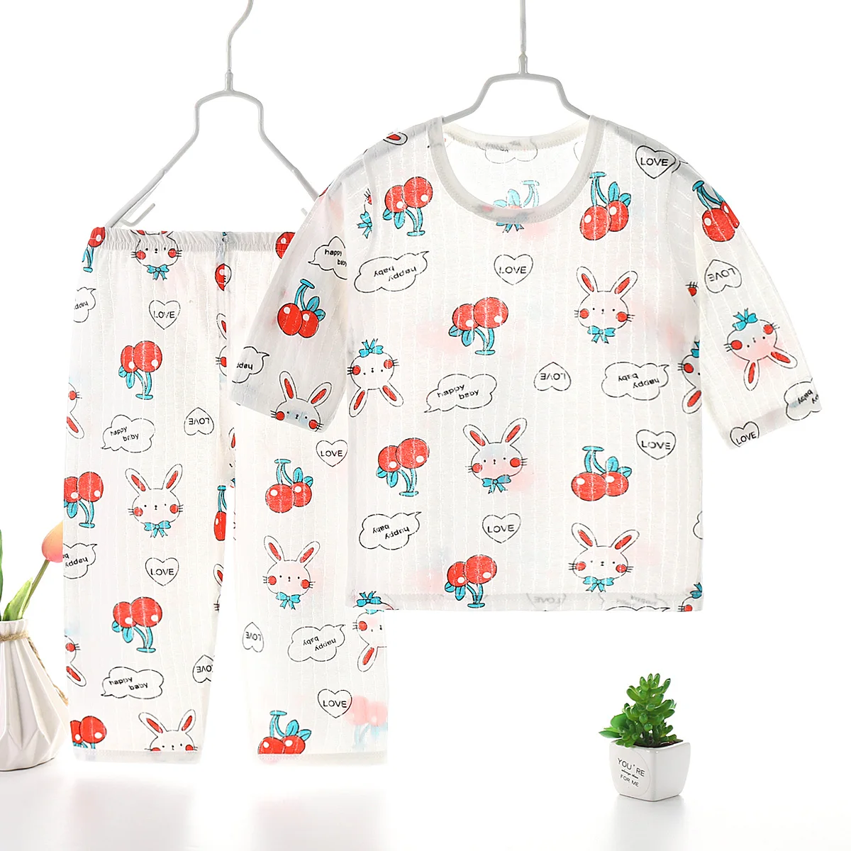 
Air-conditioned 2-10 Years Kids Sleepwear Girls Boys Cute Cartoon Print Pajamas Summer Cotton Pijama 2pcs Short-sleeved set 