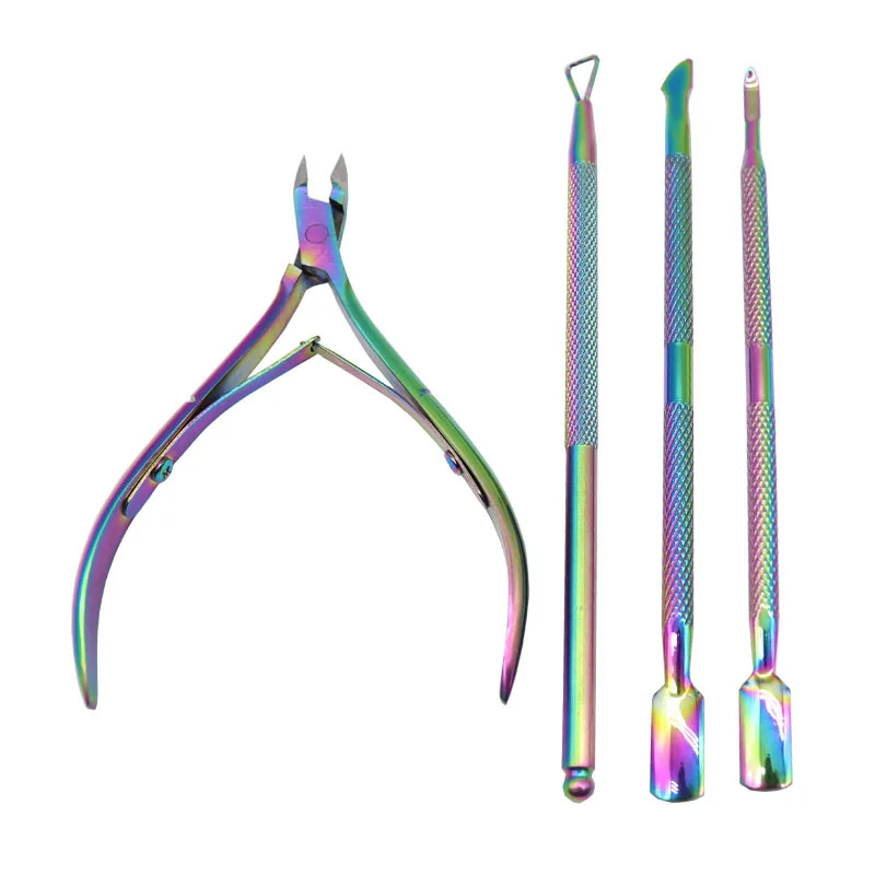 K727 Cuticle Scissor Nail Cuticle Pusher Tweezer Colorful Cutter Nipper Clipper Dead Skin Remover Manicure Nail Art Tool