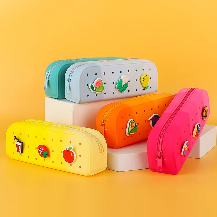Factory New Designer Cosmetic Organizer Box Custom Silicone Hole Charm Travel Makeup Brush Purses Pencil Case For Girls
