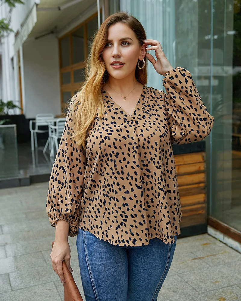 4XL, в горошек, свободный дизайнерский кружевной гофрированный воротник с длинными рукавами; С эластичными манжетами блузка рубашка женская повседневная обувь