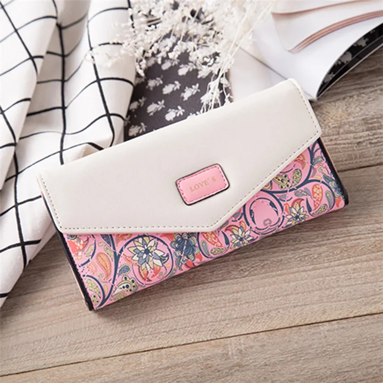
Women Embroidered Envelope Wallets Pu Leather Zipper Clasp Clutch Wallet 