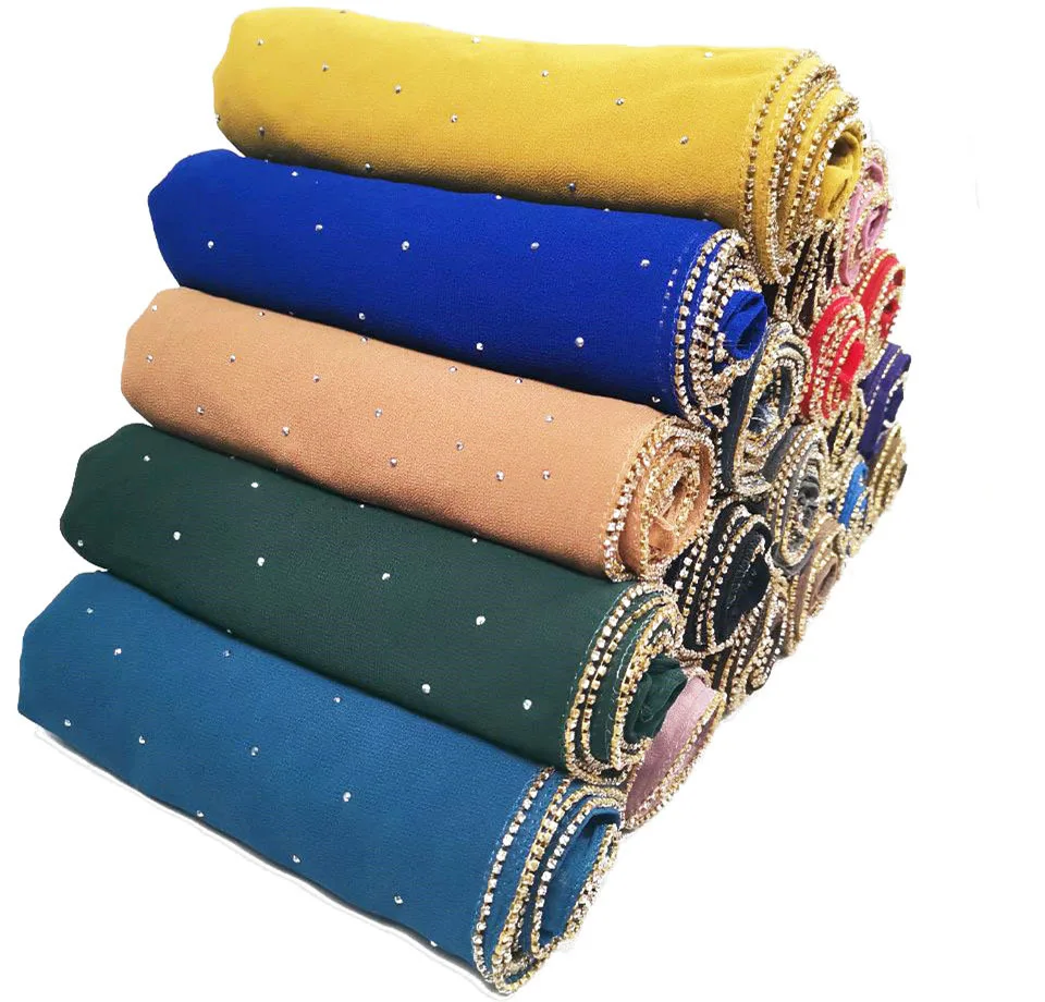 Fashion 70*180CM Scarf Women Hijab Good Quality Thick Bubble Rhinestones Muslim Tudung Chiffon Hijab