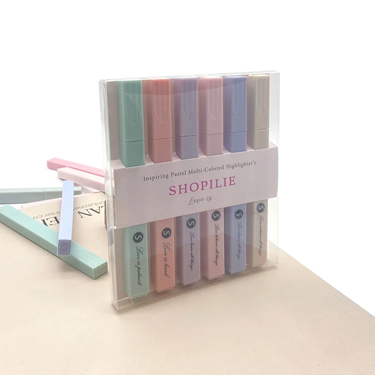 Factory wholesale custom 6 8 12 24 pcs bible pastel aesthetic highlighter pen set non-toxic no bleed square marker for bible