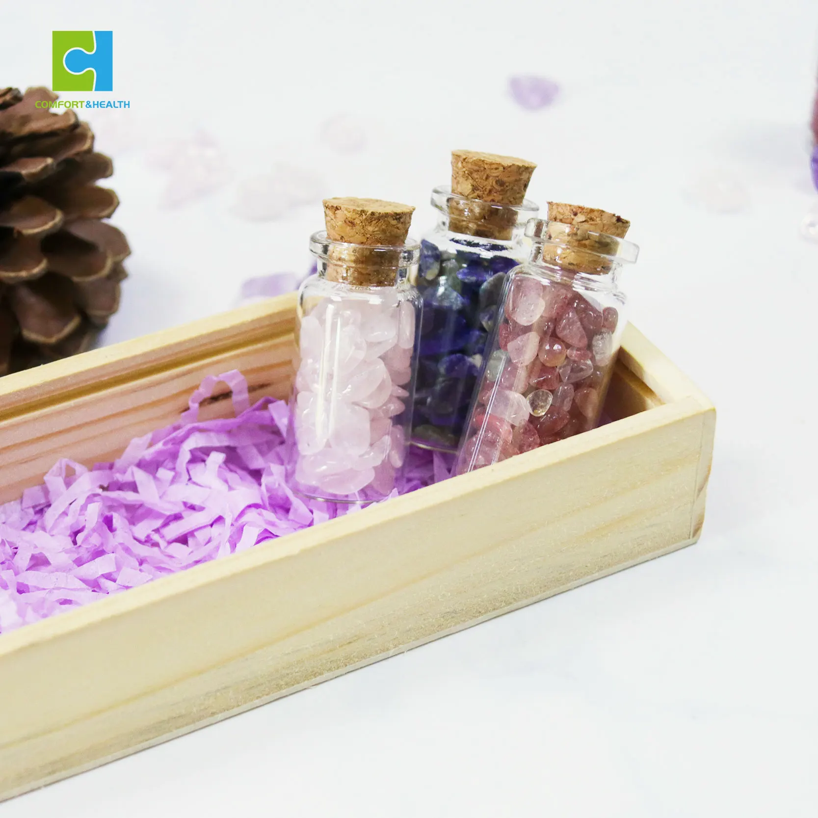 Gemstone Crystal Chips 100Ml Glassware Pudding Jars With Gemstone Chips Pudding Bottle Glass Wishing Bottle With Cork Lid