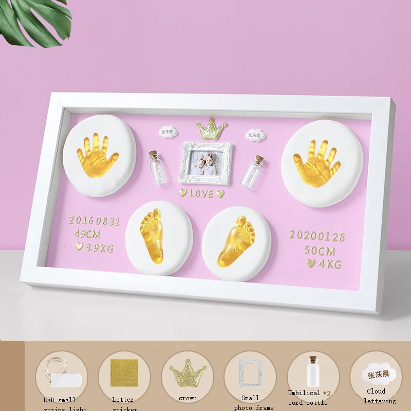 New Newborn soft clay fluffy material handprint footprint  commemorative photo frame baby souvenir