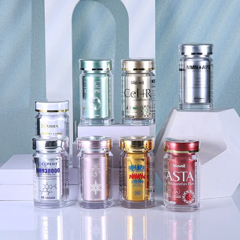 CUSTOM PS Pill Bottle with Inner Container Customer Design Printing Empty Bottles for Pills Capsule Tablet Vitamin Supplement