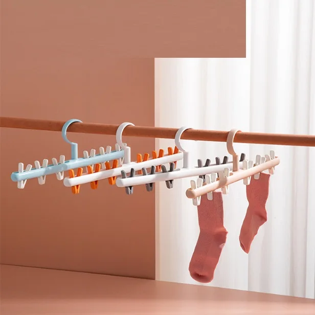 Wholesale Household Plastic Underwear Drying Clothes Hanger Sock With 6 Clip For Kids Clothes Socks Underwears