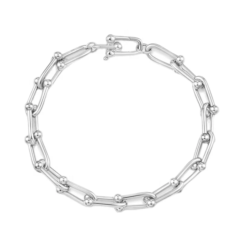YH JEWELLERY 925 Sterling Silver Punk Stylish U Shaped Chain Choker Link Chain Bracelet For Women Men