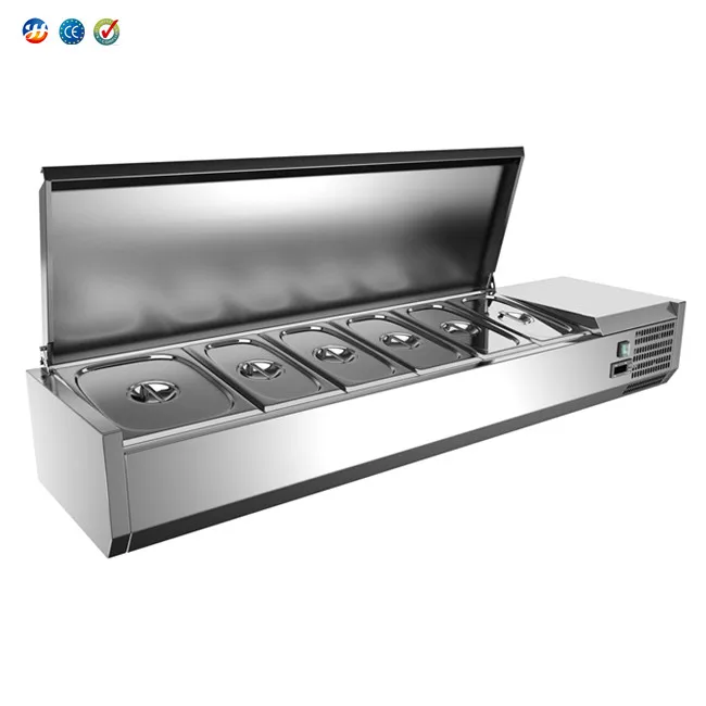 TSL-1500 6 pan pizza salad display showcase/ pizza salad prep-table refrigerator