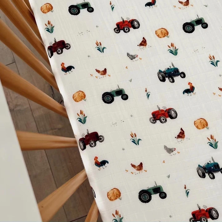 Custom Digital Print GOTS Organic Cotton Baby Bamboo Muslin Fitted Crib Sheet Set Newborn Bed Bassinet Cot Sheets Baby No review