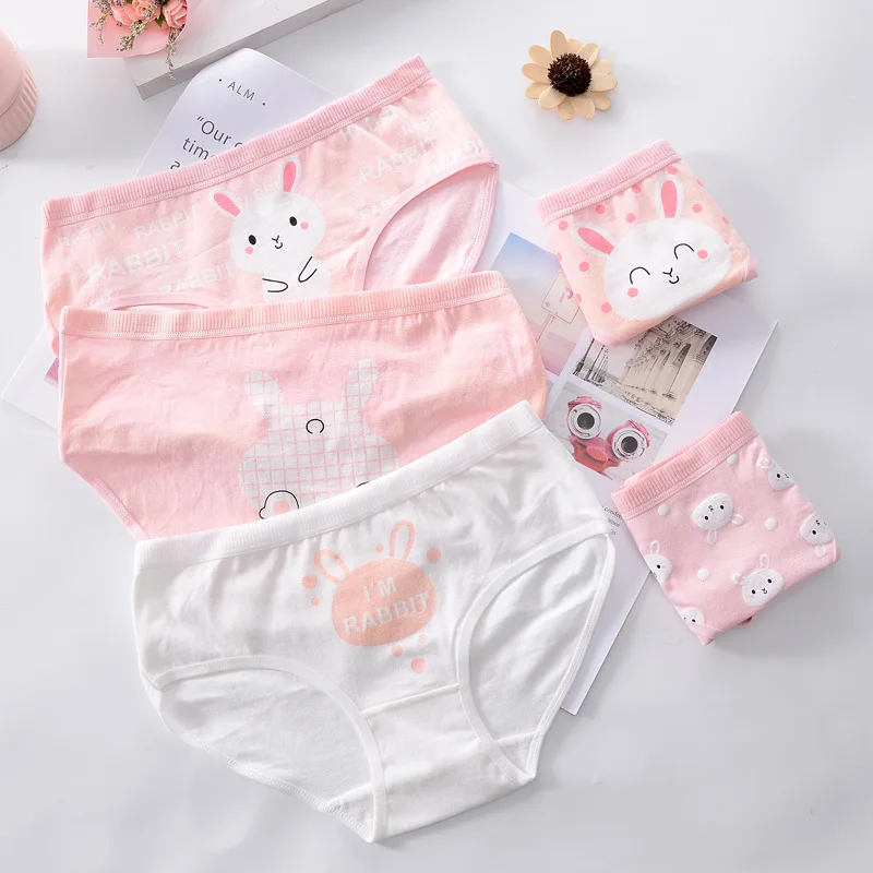 
Hot sale New 4pcs Teenage Panties Rabbit Underpants Young Girl Briefs Comfortable Cotton Pink Panties 
