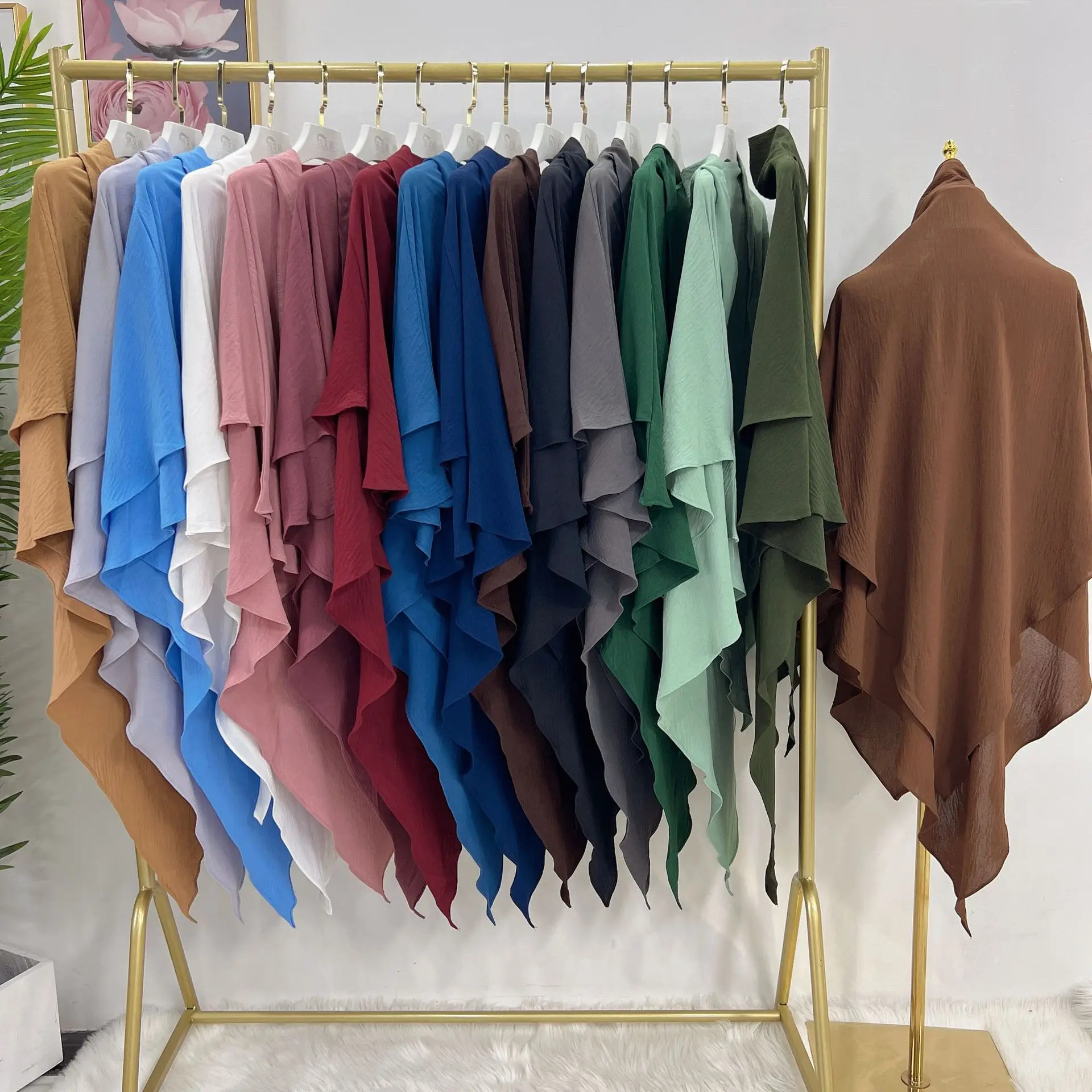 NEW High Quality EID Full Length Islamic Clothing Muslim Women Dress Butterfly Two Layers Khimar Two Piece Set Jazz Crepe Abaya