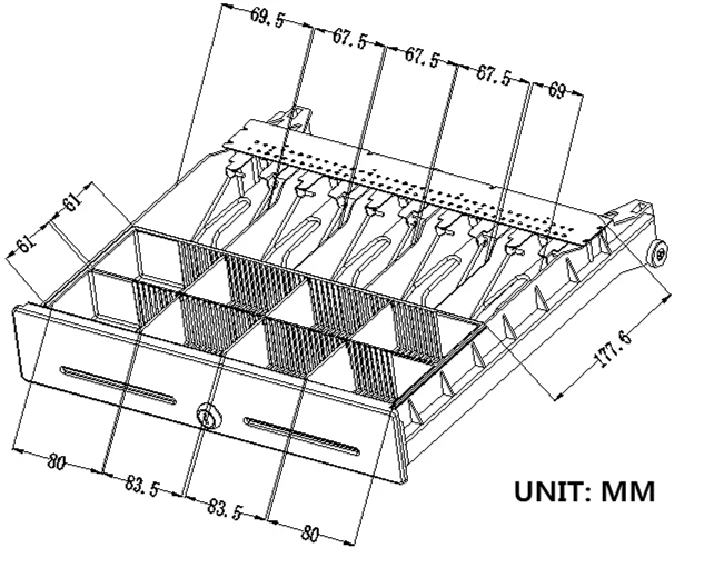 KER-410 4/5 Bills 8 Coins Metal Cash Box Pos System Cash Register Cash Drawer With Hidden Cable Slot