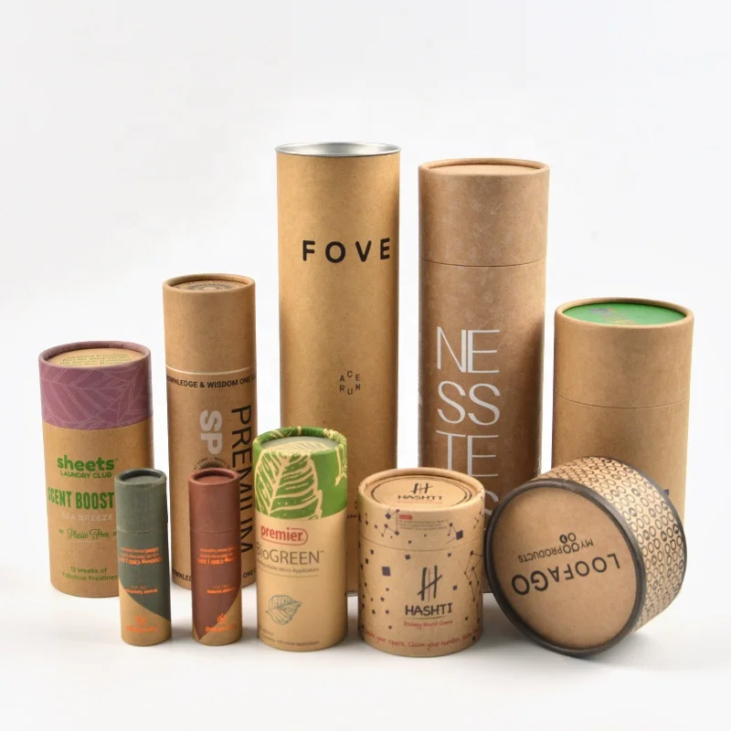 Custom food tea candle gift cosmetic cloth container brown craft paper core tube box round cylinder kraft paper tube packaging