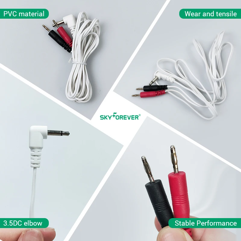 Replacement TENS Electrode Leads Wires/Cables- 3.5mmPlug with Standard 2mm Pins Connectors