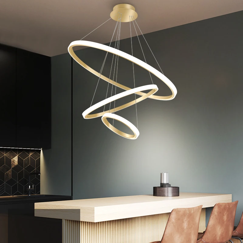  Living Room Dining Circle Rings Acrylic Aluminum Body ring fixture LED Ceiling Lamp Modern Pendant