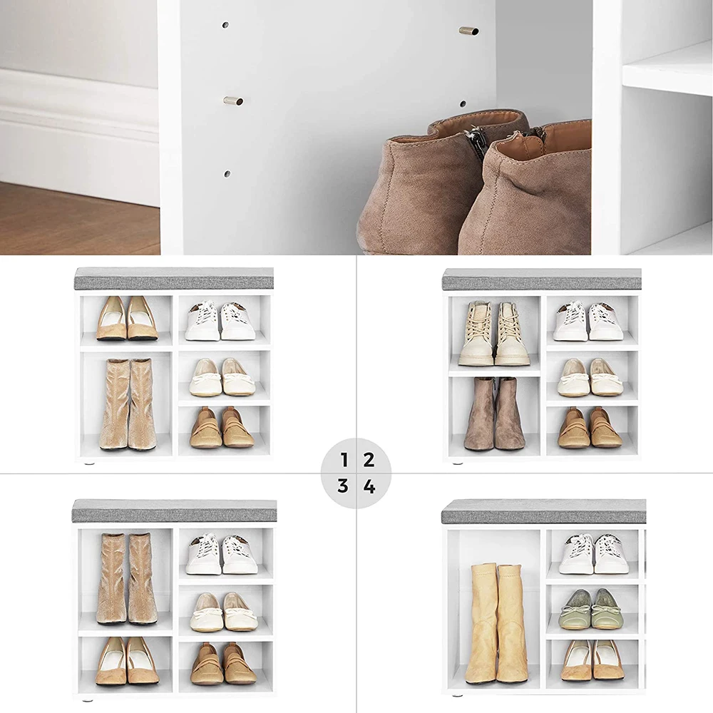 Wooden Shoe Storage Bench Shoe Rack Bench Shoe Storage Shelf Cabinet with Cushion for Entryway