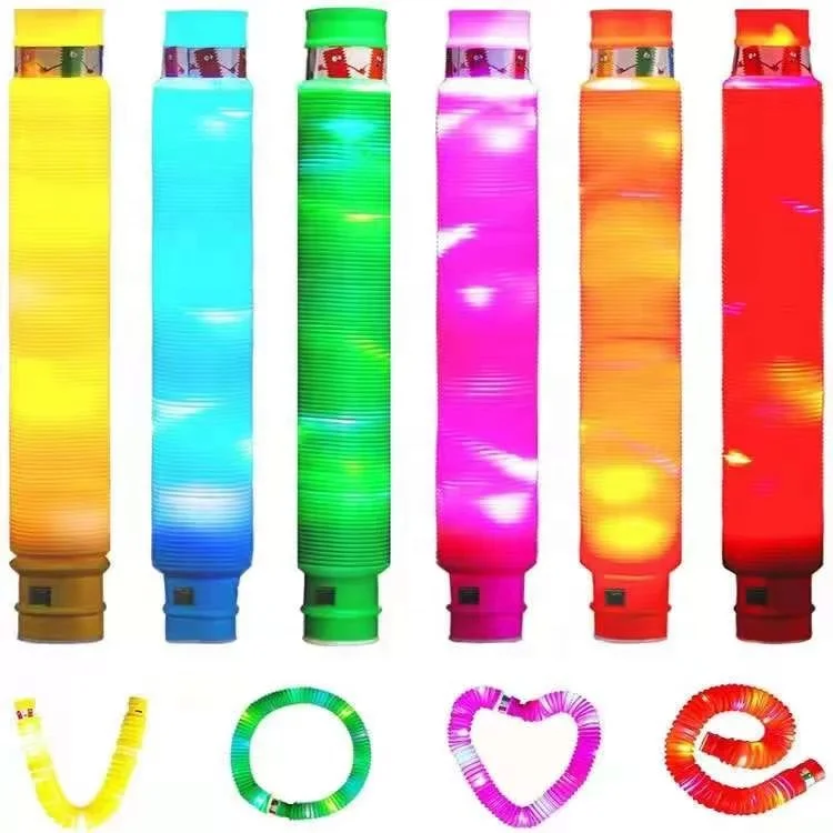 2022 new flashing Wholesale toys light up pop plastic tubes party favor light up fidget tube pop stretching pipe sensory toys
