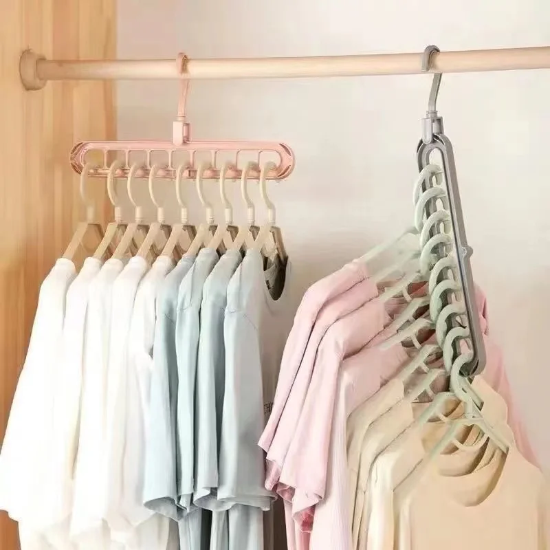 Multifunctional nine-hole hangers Rotating magic hangers Folding drying racks storage closet