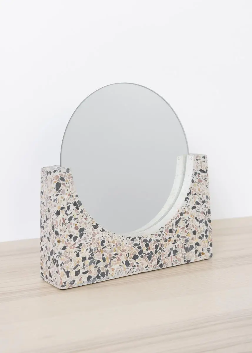 Jinghu Free Standing DIY Terrazzo Marble Cement Stone Tabletop Makeup Home Decorative Furniture Mirror