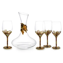 Lotus Enamel Crystal Glass Goblet set of 4 Handmade Flower Wine Glasses for Wine Tasting Christmas Gift copa de vino copa